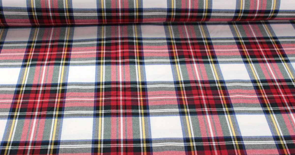 Scottish check stretch stewart white large - Driessen Fabrics